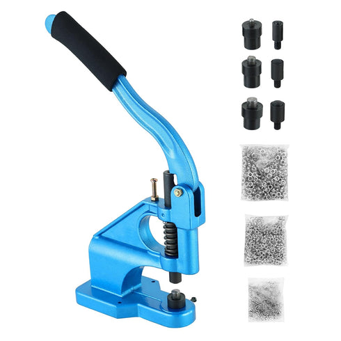 MYFULLY Heavy Duty Hand Press Grommet Machine Kit - Industrial Eyelet Tool with 3 Dies and 1500 Silver Grommets