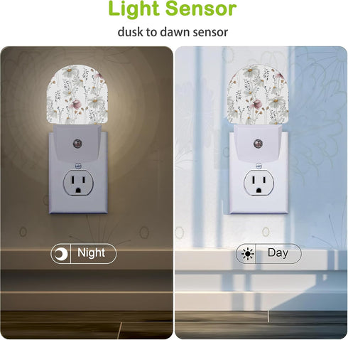 AOWULA Wildflowers Poppy Chamomile Night Light,Plug into Wall Nightlights with Dusk to Dawn Light Sensors,Nightlights
