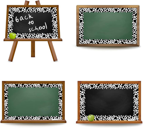 Whaline 98.4ft Cow Print Bulletin Board Borders – 3 Sizes Black White Die-Cut Stripes for Classroom Office Decor