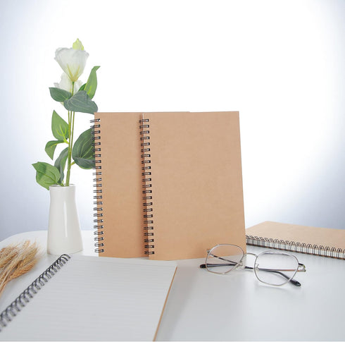 TWONE Notebook, College Ruled Spiral Notebook with Kraft Brown Soft Cover for Note Taking, Home, School, 100 Pages 50 Sheets Notebook, 5-1/2x8-1/4 Inches (5 Notebooks) by TWONE