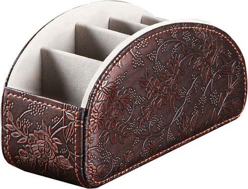 Arniche 5 Leather Remote Control Holder,Universal TV Remote Organizer with Compartments,Desktop or Bedside Table