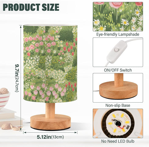 ALAZA Bedside Table Lamp for Bedroom Colorful Wildflowers Floral Nightstand LED Light Lamps with USB Port Linen Fabric