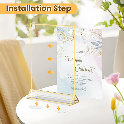 8X10 -6 Pack Acrylic Sign Holder Gold Frames Double Sided Sign Stand for Picture Frames Wedding Table Number Menu