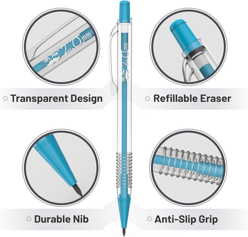 Mr. Pen Pastel Mechanical Pencil Set with Black Lead and Eraser Refills, 0.3 to 2mm Cute Aesthetic Mechanical Pencils