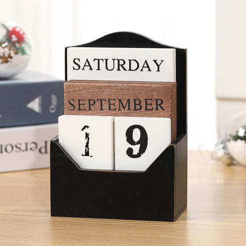 Perpetual Calendar Wooden Blocks Calendar for Home Valentines Day Gift Decor Office Decorations Desk Date Week Month