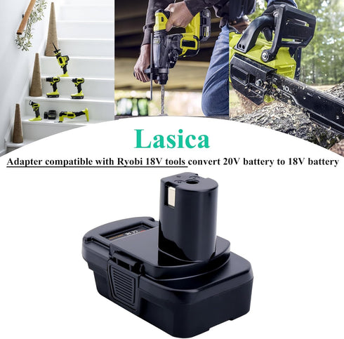Lasica Adapter Compatible with DeWalt 20V Battery & Milwaukee M18 Battery for Ryobi 18-Volt ONE+ Cordless Tools