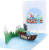 iGifts And Cards 3D Mountain Fishing Pop-Up Card – Canoe, Forest & Leaping Trout – Gift for Men, Fishermen, Nature