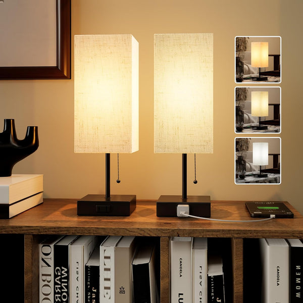 YIDPU Table Lamp for Bedroom,Nightstand Lamp for Bedside with AC Outlets,Adjustable 3color