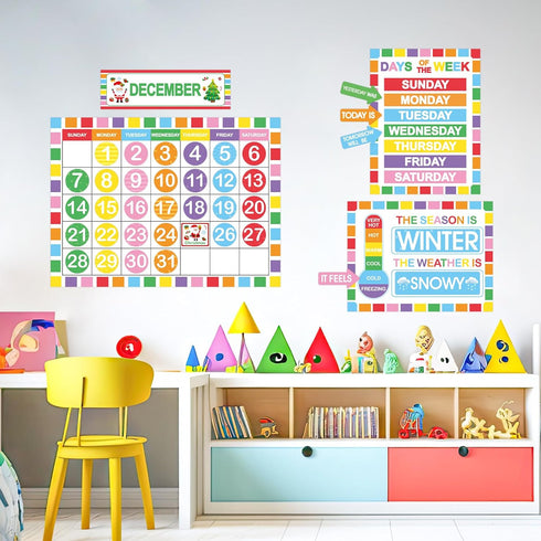 Rainbow Classroom Calendar Bulletin Board Set, Colorful Decoration with Hook and Loop Dot Stickers