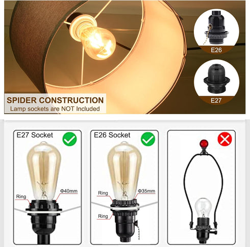 1Set 13"x13"x10" E26/E14/Spider YOKIVE Drum Lamp Shades for Table Lamps, Linen Lampshade Easy Assembly Lamp Shade