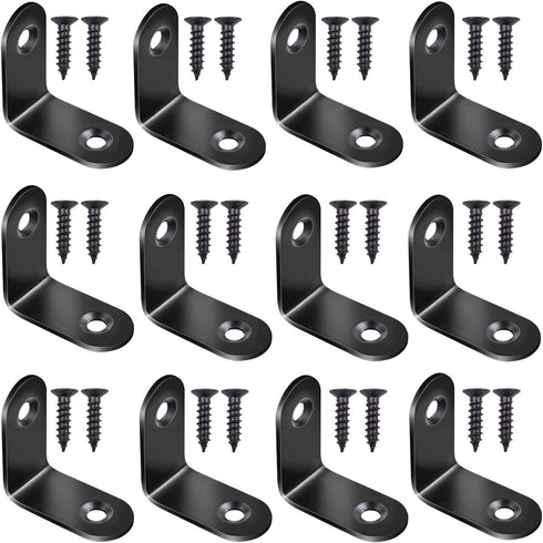 12pcs Black L Bracket Stainless Steel Corner Braces 30 x 30mm Heavy Duty Right Angle Brackets with 30pcs Screws for