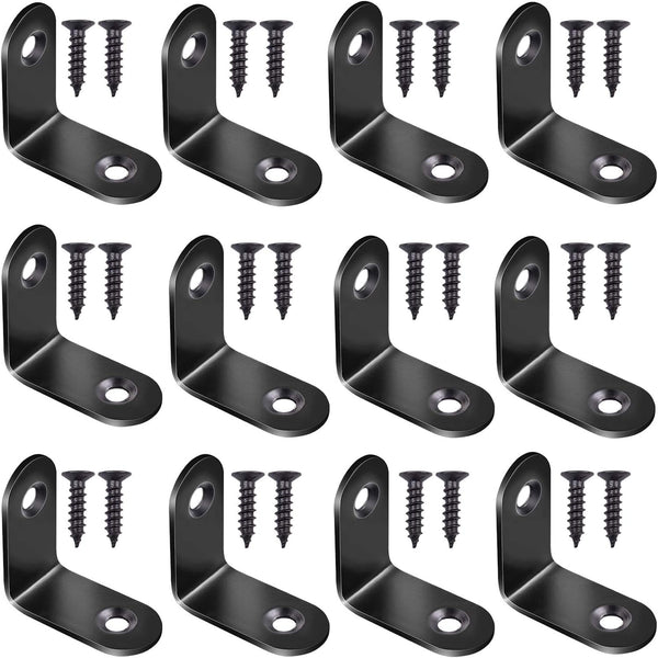 12pcs Black L Bracket Stainless Steel Corner Braces 30 x 30mm Heavy Duty Right Angle Brackets with 30pcs Screws for