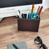 PU Leather Double Compartments Pen Holder for Desk, Square Pencil Organizer and Storage Case