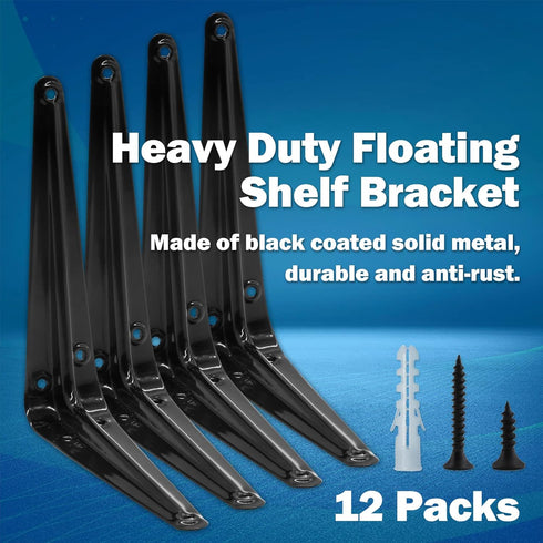 suiwotin 12pcs 6 Inch 5x6 Inch Shelf Brackets, Heavy Duty L Bracket, Shelf Corner Brace Right Angle Bracket, Floating
