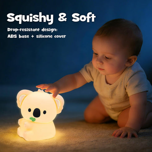 Greprety 3-Level Koala Night Light Squishy Silicone Nursery Breastfeeding Nightlight with Timer Warm White & RGB Color