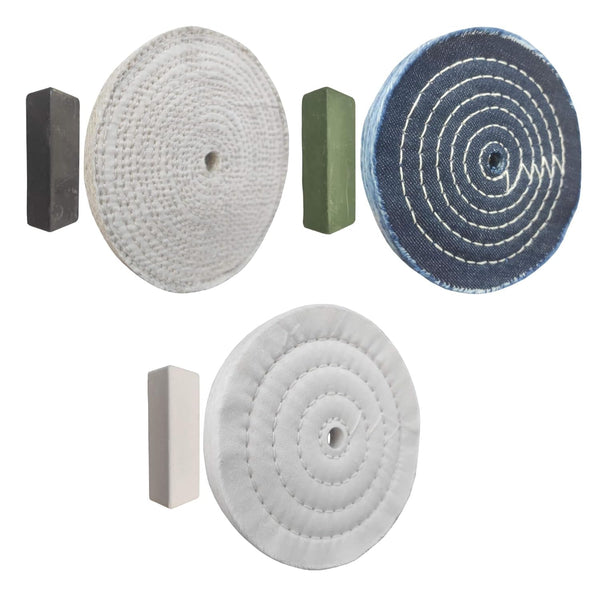 6PC 6 Inch Stainless Steel Polishing Buffing Wheel Kit for Bench Grinder, Includes 1/2 Inch Arbor Hole Wheels