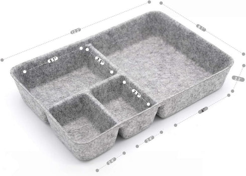 Welaxy Junk Drawer Organizer Bin with 4 Compartments, Felt Trays, 2 Dividers, Multi-Purpose Storage (Grayx2)