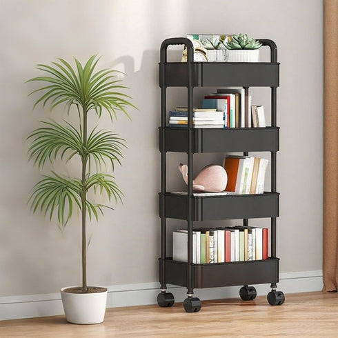 4 Tier Rolling Cart with Wheels, Black Kitchen Cart, Bathroom Carts with
