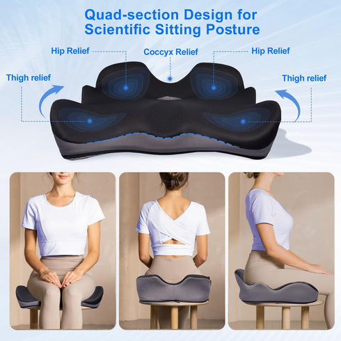 Eozier 6in Seat Cushion for Hip Coccyx Pressure Relief, Thick Extra Large Ergonomic Memory Foam Cushions for Sciatica
