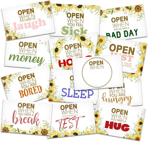 Sunflower Open When Envelopes, 13 Envelopes for University College Student Gifts, Long Distance Relationship