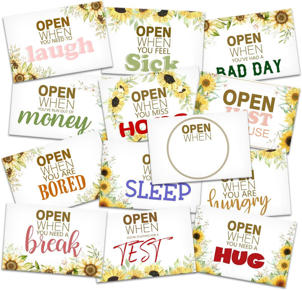 Sunflower Open When Envelopes, 13 Envelopes for University College Student Gifts, Long Distance Relationship