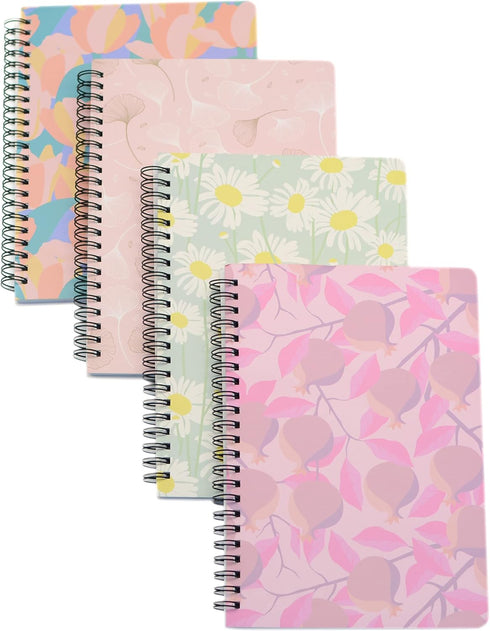Yansanido Spiral Notebook, 4 Pcs A5 Thick Leaves Design Hardcover, 8mm Ruled, 4 Color, 80 Sheets - 160 Pages Journals