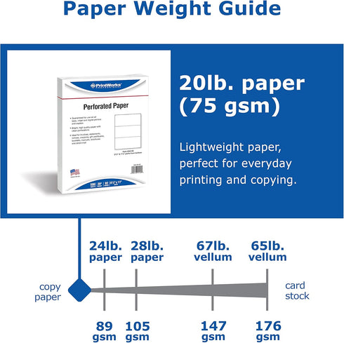 PrintWorks Professional Paper, 8.5 x 11, 20 lb, 500 Sheets, White with 2 Horizontal Perfs