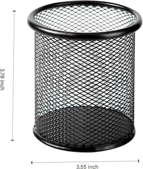 Pen Holder Mesh Pencil Holder, Metal Cup Organizer for Desk Office, Black, 4 Pack
