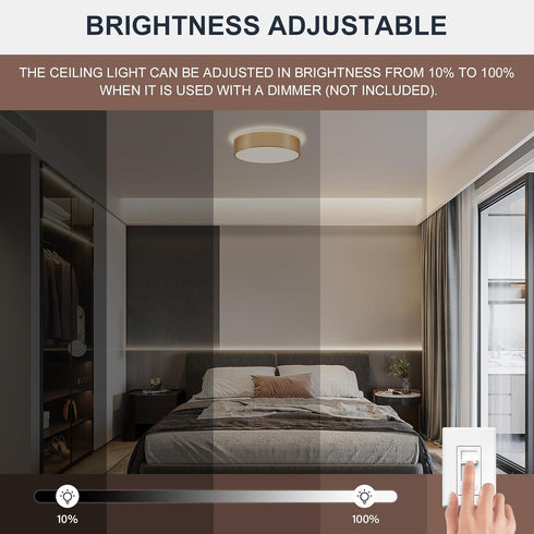Dimmable 5CCT 2700K-6000K YURNYQ Gold LED Flush Mount Ceiling Lights, Modern Close to Ceiling Light, Simple Round