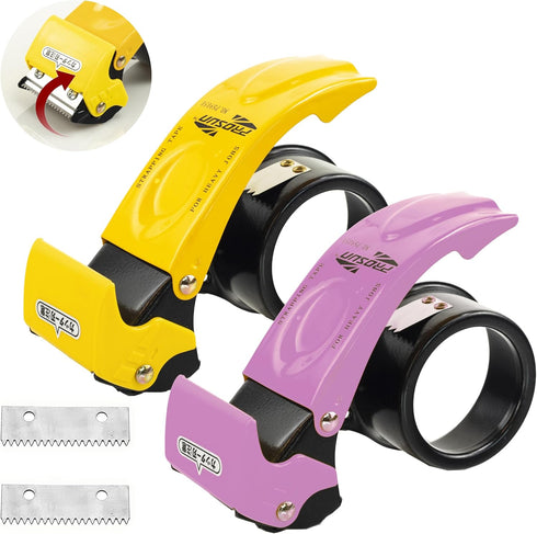 Blade Safety Cover Packing Tape Dispenser Gun - 2 Pack Metal Tape Gun with Safety Protection, 2-Inch, 3-Inch Inner