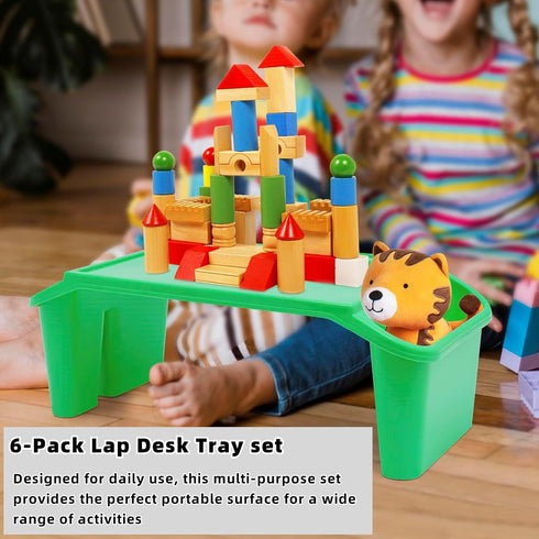 6Pcs 19.7x9.8x7.1in (6, Kids Lap Desk Tray, Plastic Breakfast Laptop Trays with Side Pockets, Stackable Activity Table