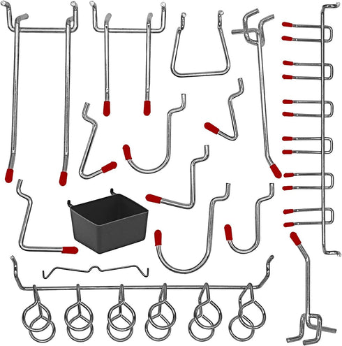 114 Pcs Pegboard Hooks Assortment with Metal Hooks, Bins, and Peg Locks for Organizing Storage System Tools