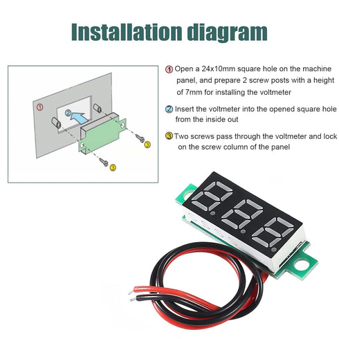 Voltage Tester, Mini Digital Voltmeter Gauge Tester 0.28" 2 Wire DC 4.5V-30V with Blue/Yellow/Red/Green LED Display
