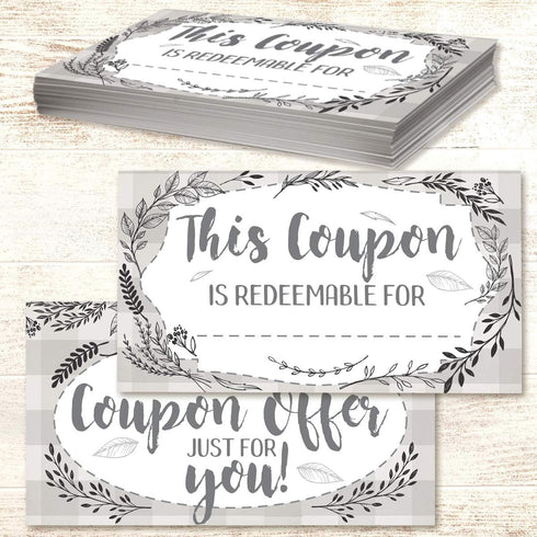 Set of 50 Blank Coupon Cards - Botanicals Gift Card Stationery for Small Business, Restaurants, Salons