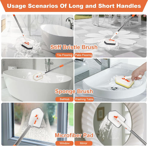 Shower3-in-1 3 Long Handled Scrub Brush for Cleaning Brushes with Different Function Cleaning Heads Brush for Shower