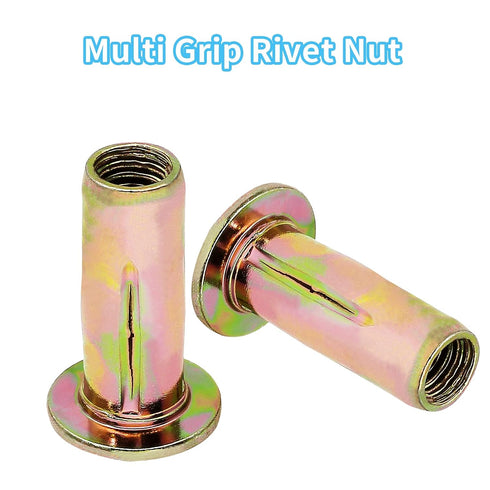 Moicstiy 25Pcs M8 Bulbed Steel Multi Grip Rivet Nuts Pre Shank Zinc-Plated Flat Head Threaded Insert Nut Construction