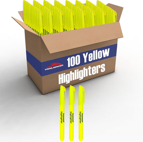 Trail maker 100 Packs of Bulk Yellow Highlighters, Bright Wholesale Highlighters for Classrooms, School Kids, Teachers,