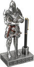 King's Guard Knight Pen Stand Statue - 9.45 Inches Silver Office Desk Organizer for Men, Top Collection Gift