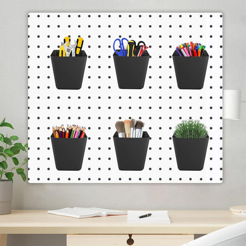 6 Pack Pegboard Cups, Large Pegboard Bins with Hooks, Square Box Shape Holder Accessories for Garage, Office, Craft Room
