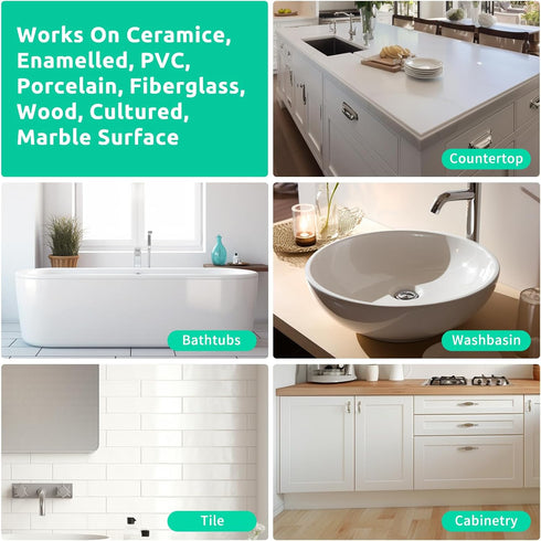 17.5oz Countertop Tub and Tile Refinishing Kit with Tools, Low Odor DIY Bathroom Paint Sink Tub Tile White Coating
