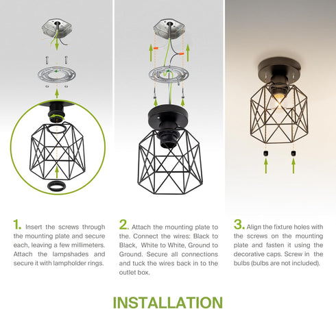 5.7" E26 120V 2 Pack ASD Black Semi Flush Mount Ceiling Light Fixture - ETL Modern Light Fixtures Ceiling Mount, Semi