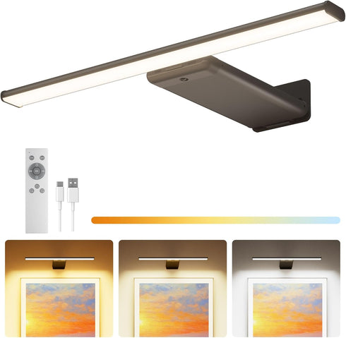 Picture Light for Wall Rechargeable Art Light with Remote, 3 Colors &