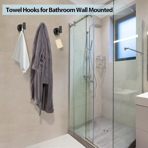 Towel Hooks for Bathroom, 2 Packs Wall Mount Towel Holder, Black Matte Stainless Steel Heavy Duty Towel Hook