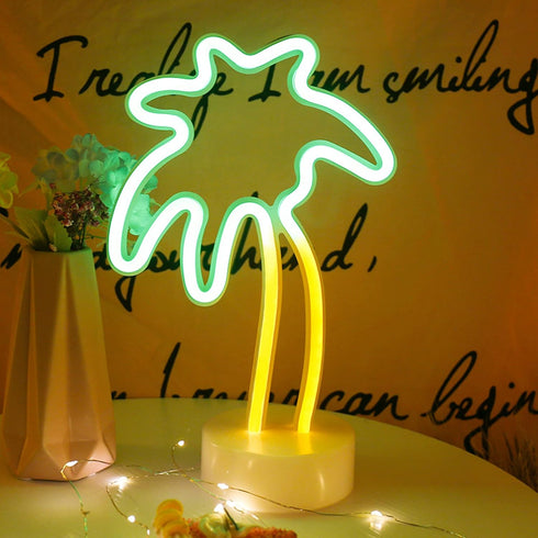 LED Palm Tree Neon Sign Battery/USB Powered Coconut Tree Light with Stand, Palm Tree Lights Tabletop Lamp for Bedroom