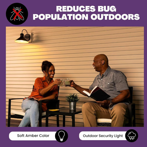 Norb Bug Reduction Light Bulb, 9W LED, Indoor/Outdoor Amber Lights, Anti Bug, 4-Pack for Garage, Porch, Patio