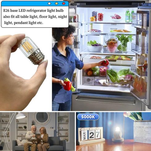 LED Refrigerator Light Bulb 40W Equivalent, 4W Appliance Bulb E26 5000k Daylight White Replacement for Freezer