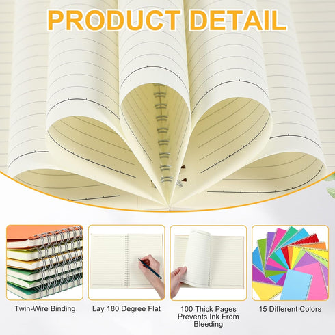 Pasimy 15 Pcs Bulk Spiral Notebook, A5 College Ruled Journals, 8.3 x 5.5 Inch, 15 Pastel Color Notebooks