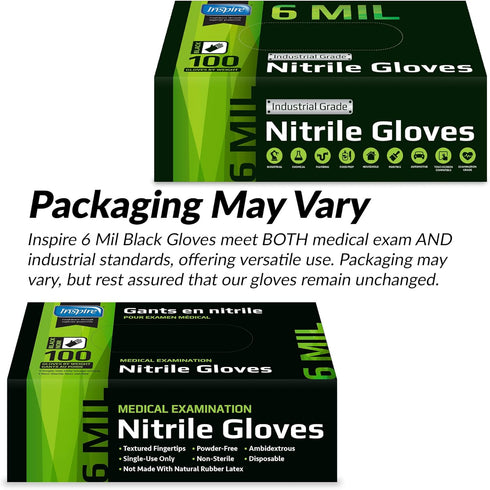 6 Inspire Black Nitrile Gloves HEAVY DUTY Mil Nitrile Chemical Resistant Medical Cooking Cleaning Disposable Black