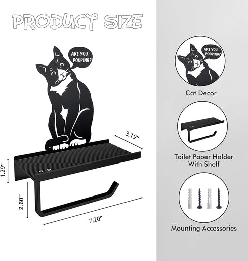 Vausart Black Cat Toilet Paper Holder with Shelf & are You Pooping Sign Farmhouse Bathroom Decor, Cute Cat Design