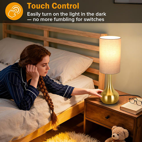 3-Way Dimmable, (Bulb Touch Gold Table Lamp for Nightstand, Space Saving & No Assembly Required, Upgraded Small Bedside